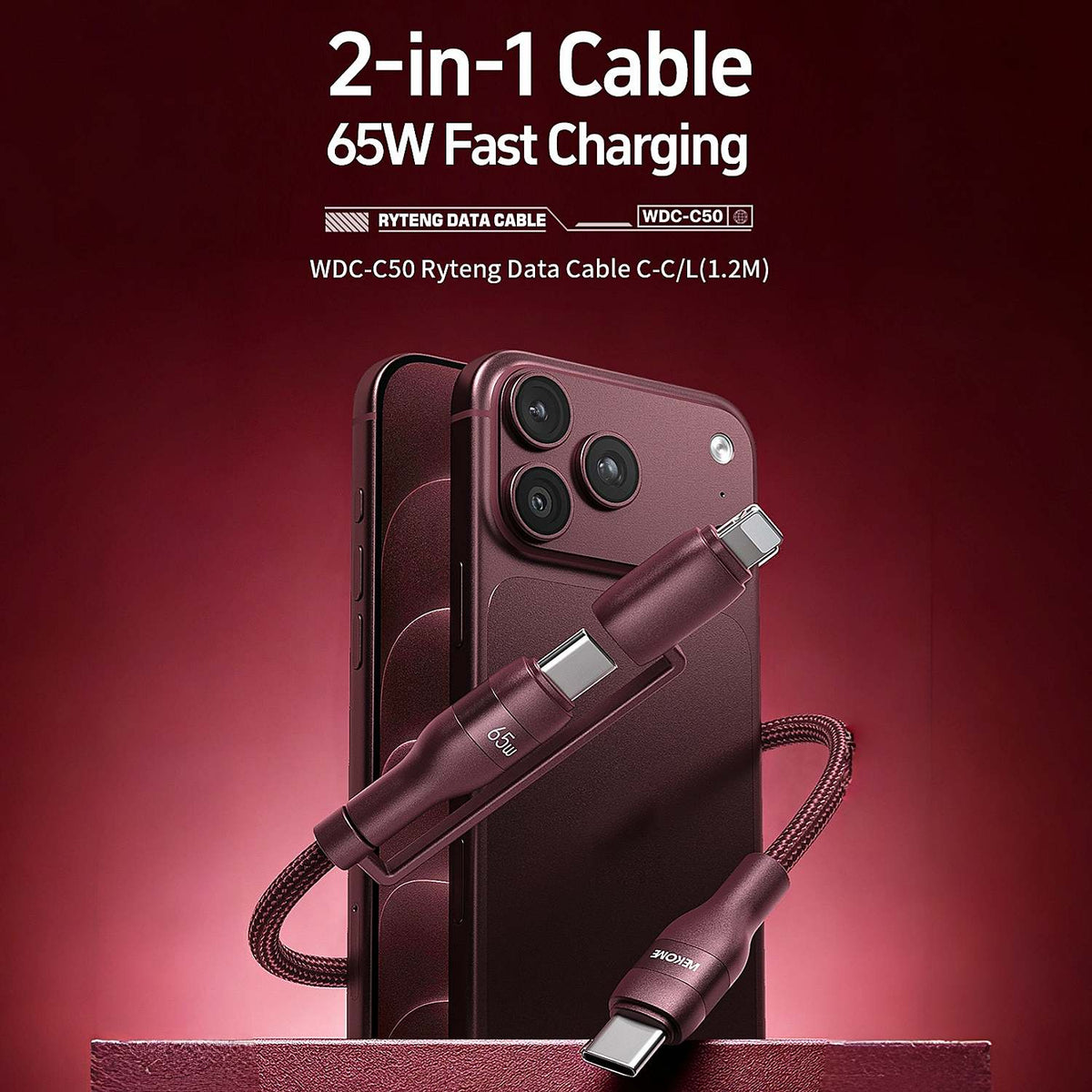 65W 2-in-1 Braided USB C Charging & Data Cable