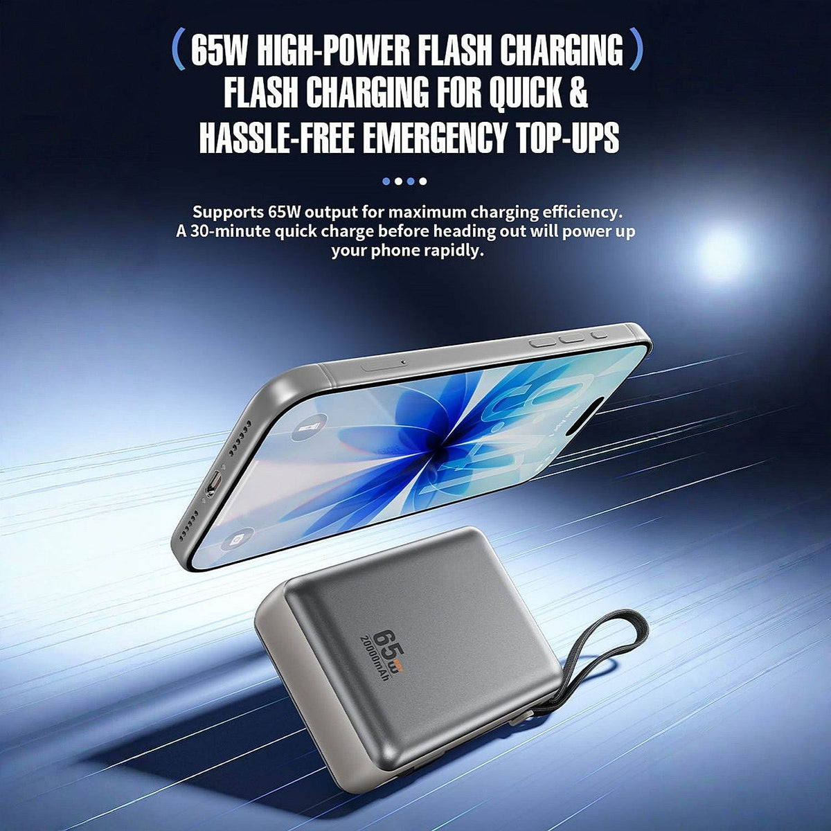 20000mAh 65W Fast Charging Power Bank with Detachable Built-in Cable