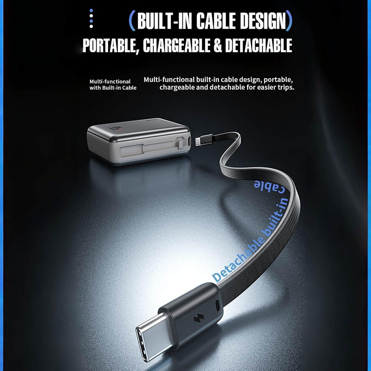 20000mAh 65W Fast Charging Power Bank with Detachable Built-in Cable