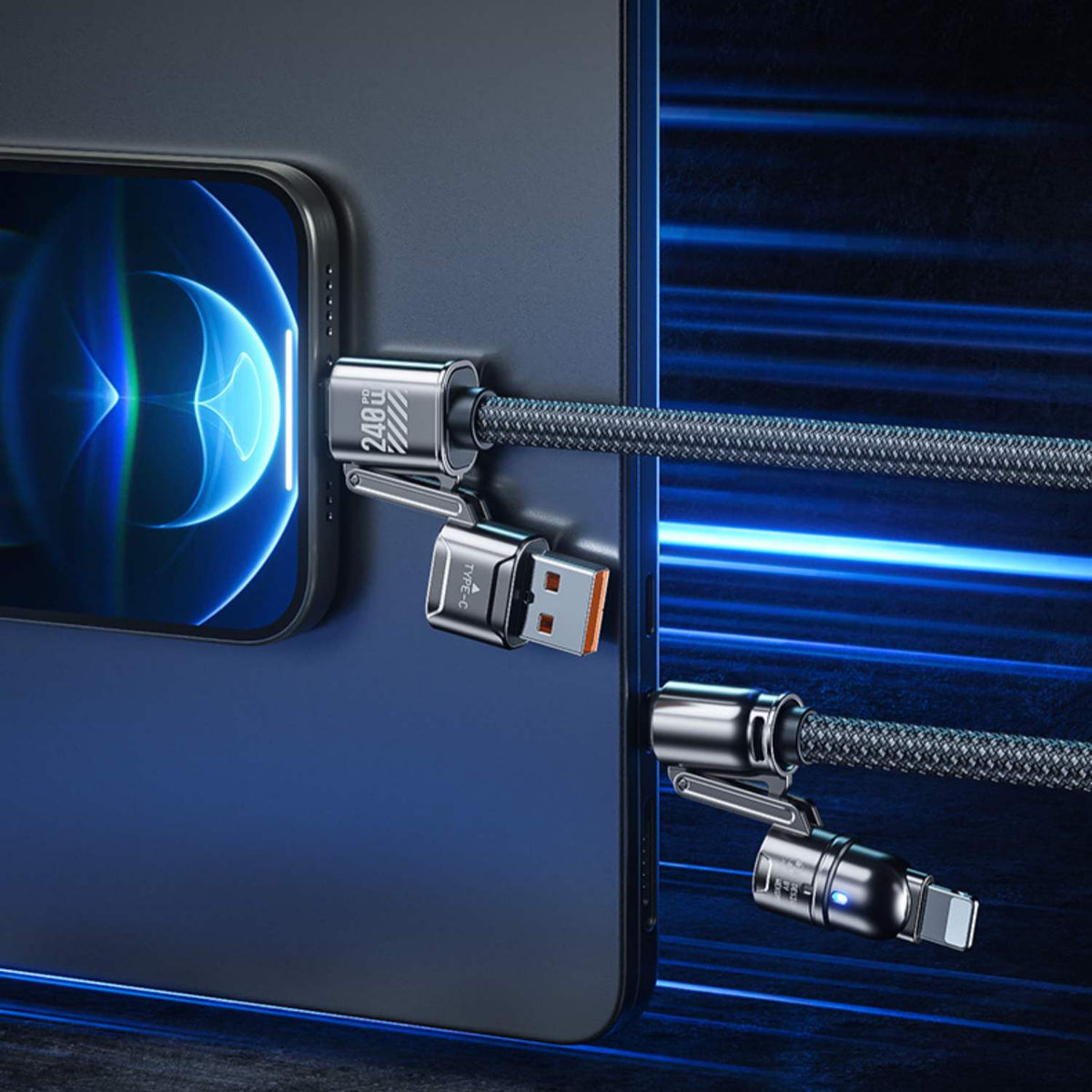 240W 4-in-1 Braided USB C Cable with Zinc Alloy Connectors