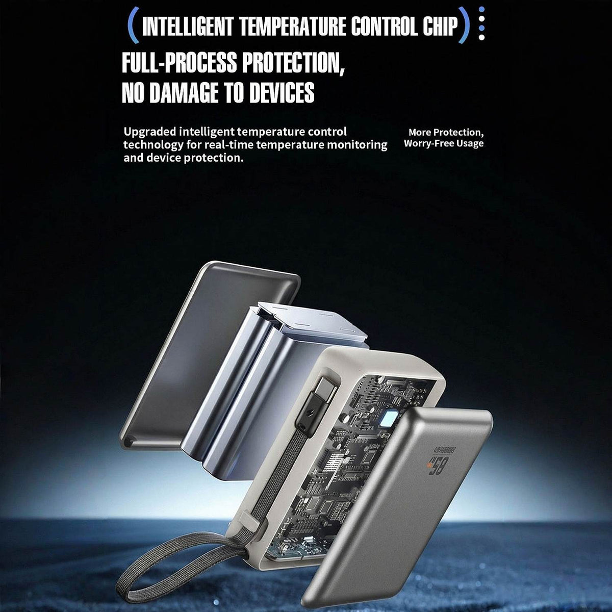 20000mAh 65W Fast Charging Power Bank with Detachable Built-in Cable
