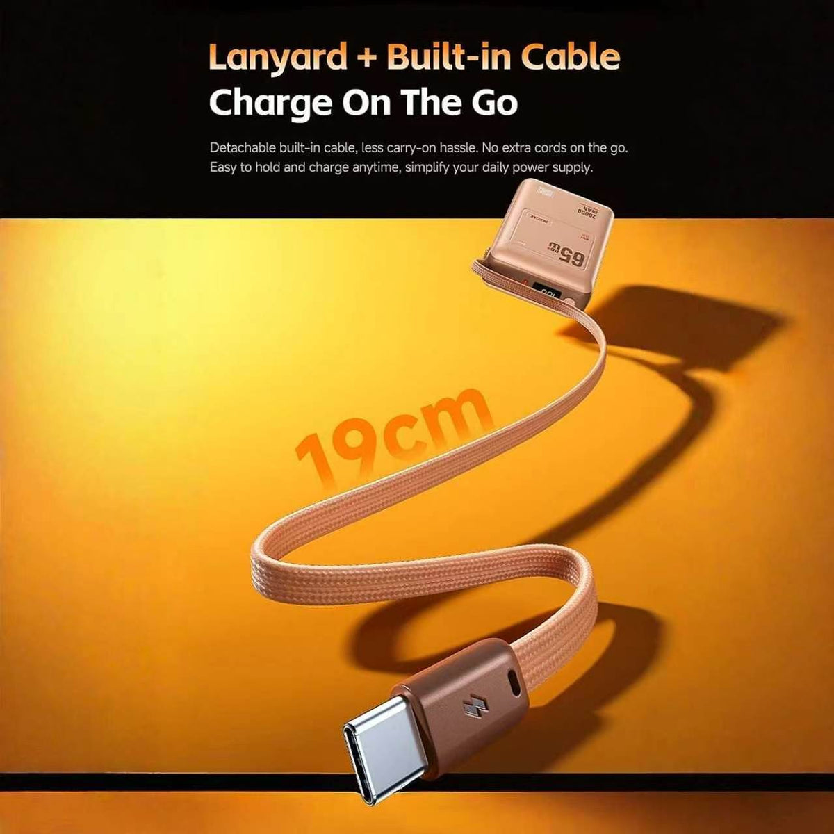 20000mAh 65W Fast Charging Power Bank with Detachable Built-in Cable