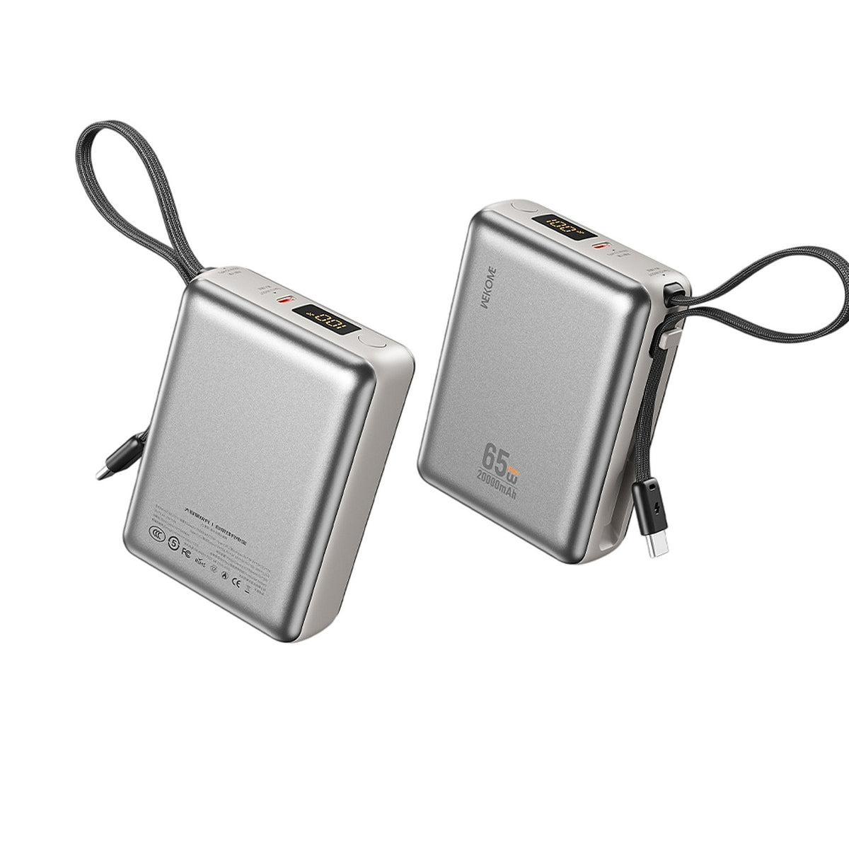 20000mAh 65W Fast Charging Power Bank with Detachable Built-in Cable