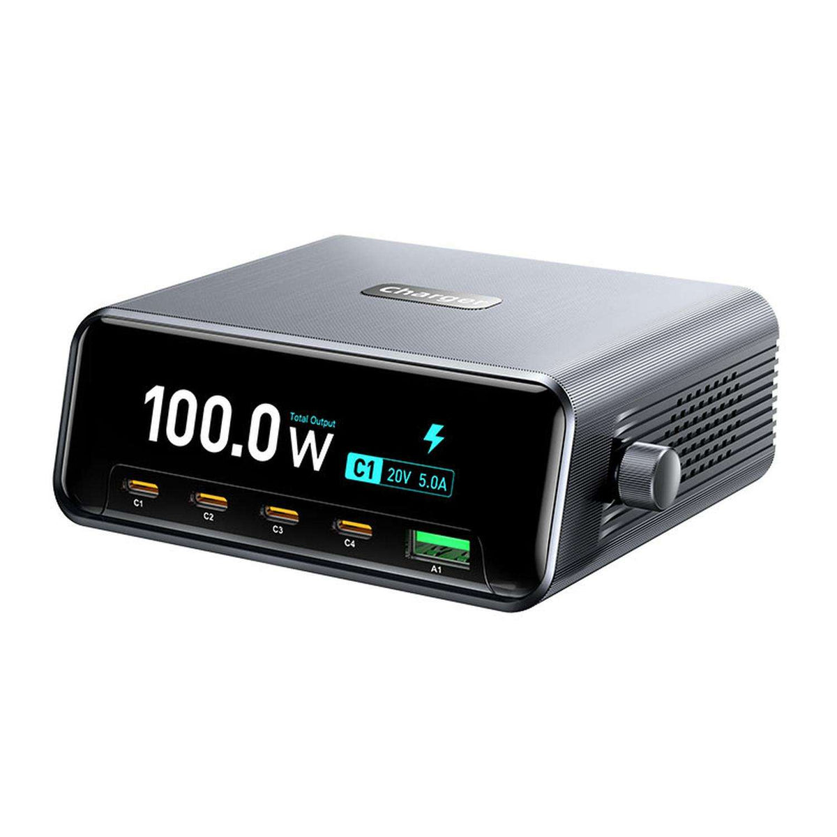 100W 5-Port GaN USB C Desktop Charger with LED Digital Display