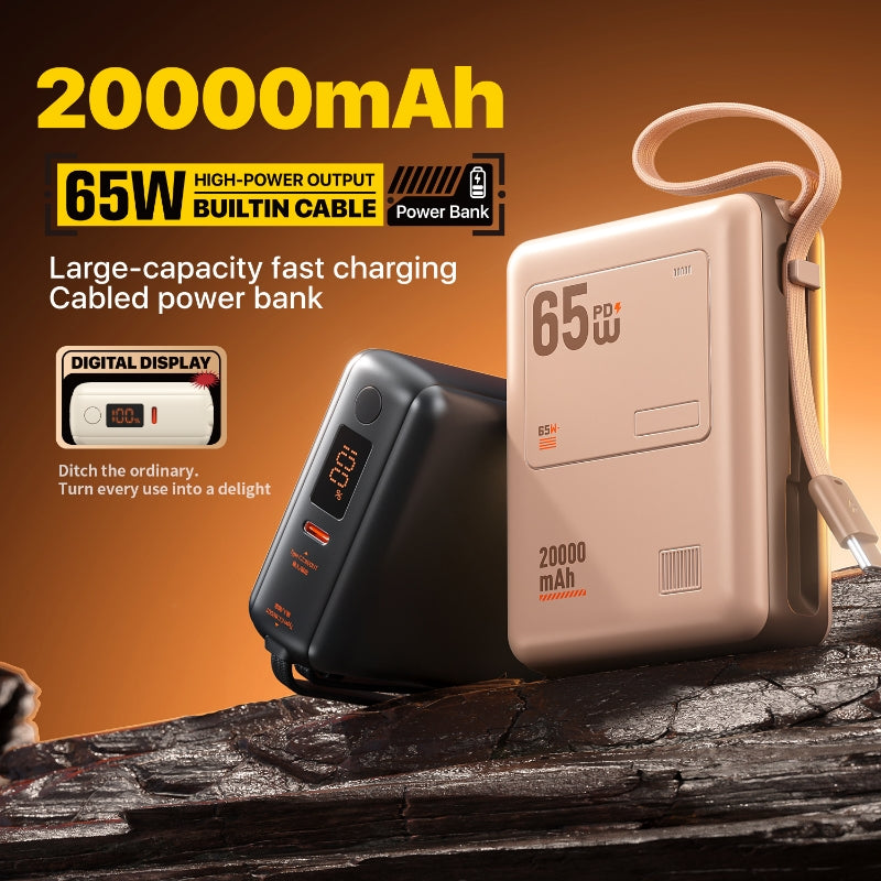 20000mAh 65W Fast Charging Power Bank with Detachable Built-in Cable