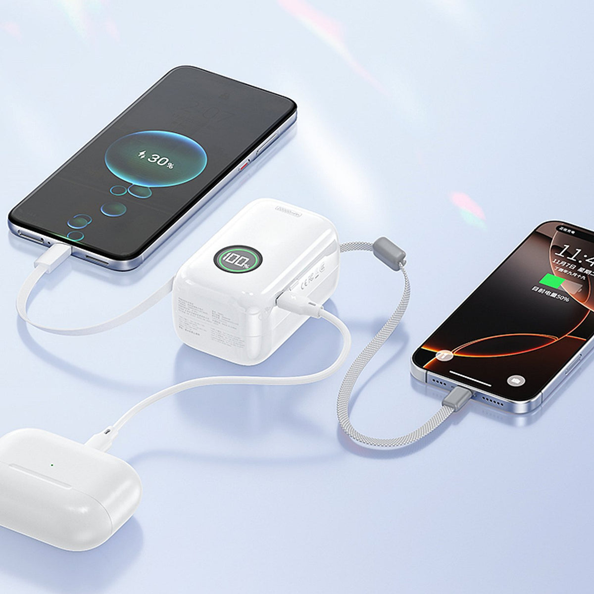 22.5W Fast Charging Power Bank with Built-in Cables & Digital Display
