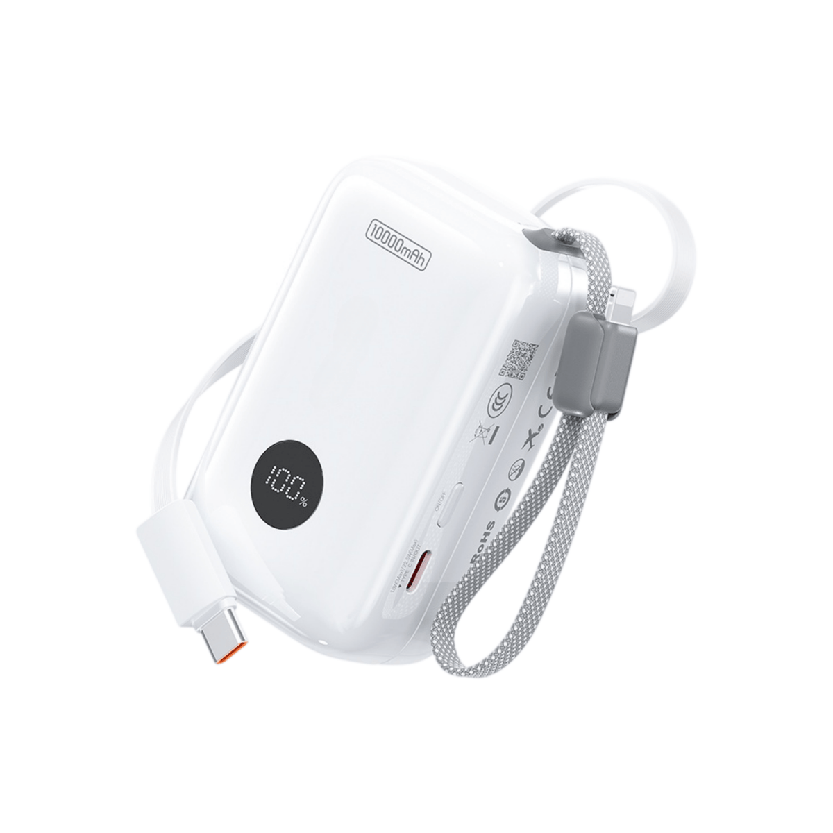 22.5W Fast Charging Power Bank with Built-in Cables & Digital Display
