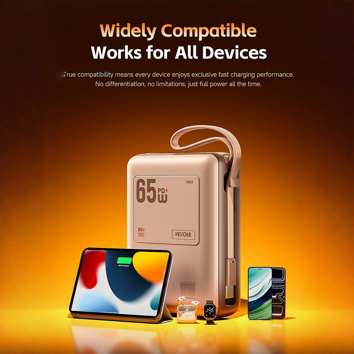 20000mAh 65W Fast Charging Power Bank with Detachable Built-in Cable