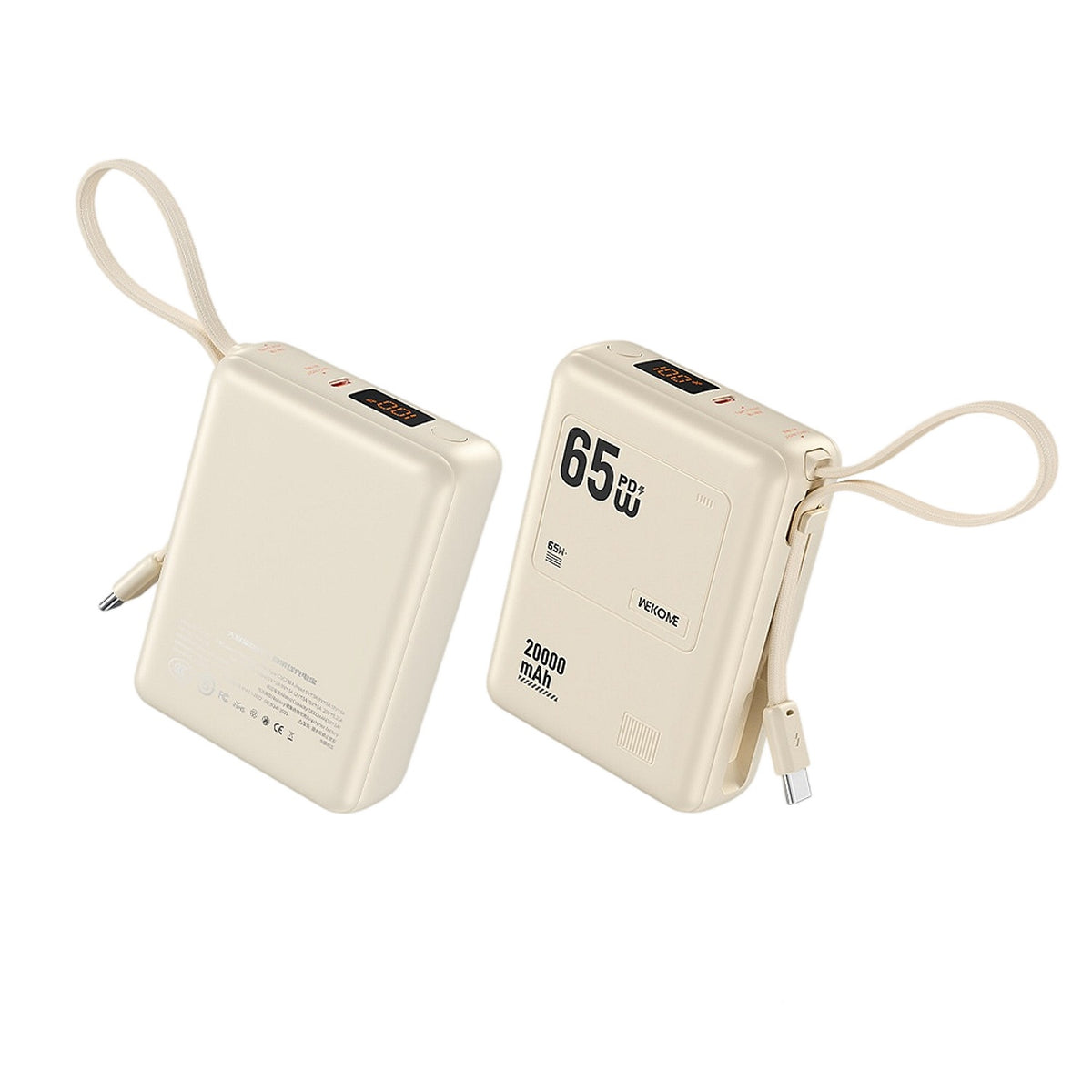 20000mAh 65W Fast Charging Power Bank with Detachable Built-in Cable