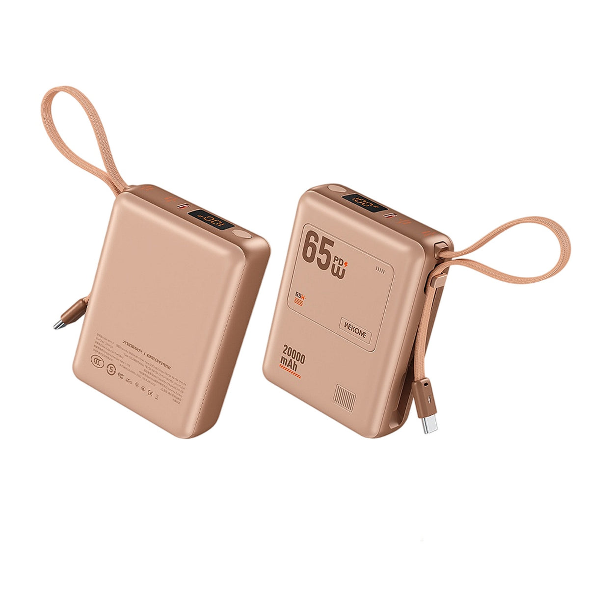 20000mAh 65W Fast Charging Power Bank with Detachable Built-in Cable