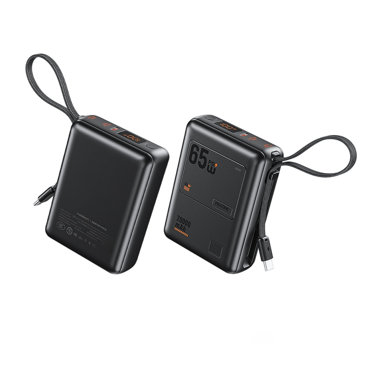 20000mAh 65W Fast Charging Power Bank with Detachable Built-in Cable