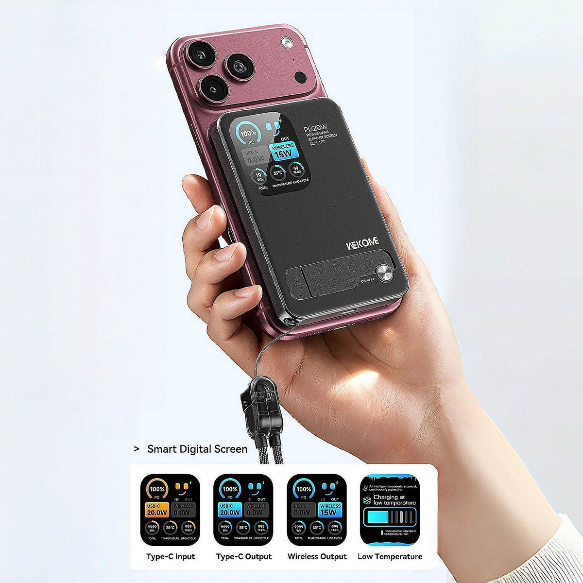 10000mAh Magnetic Wireless Power Bank TFT Screen