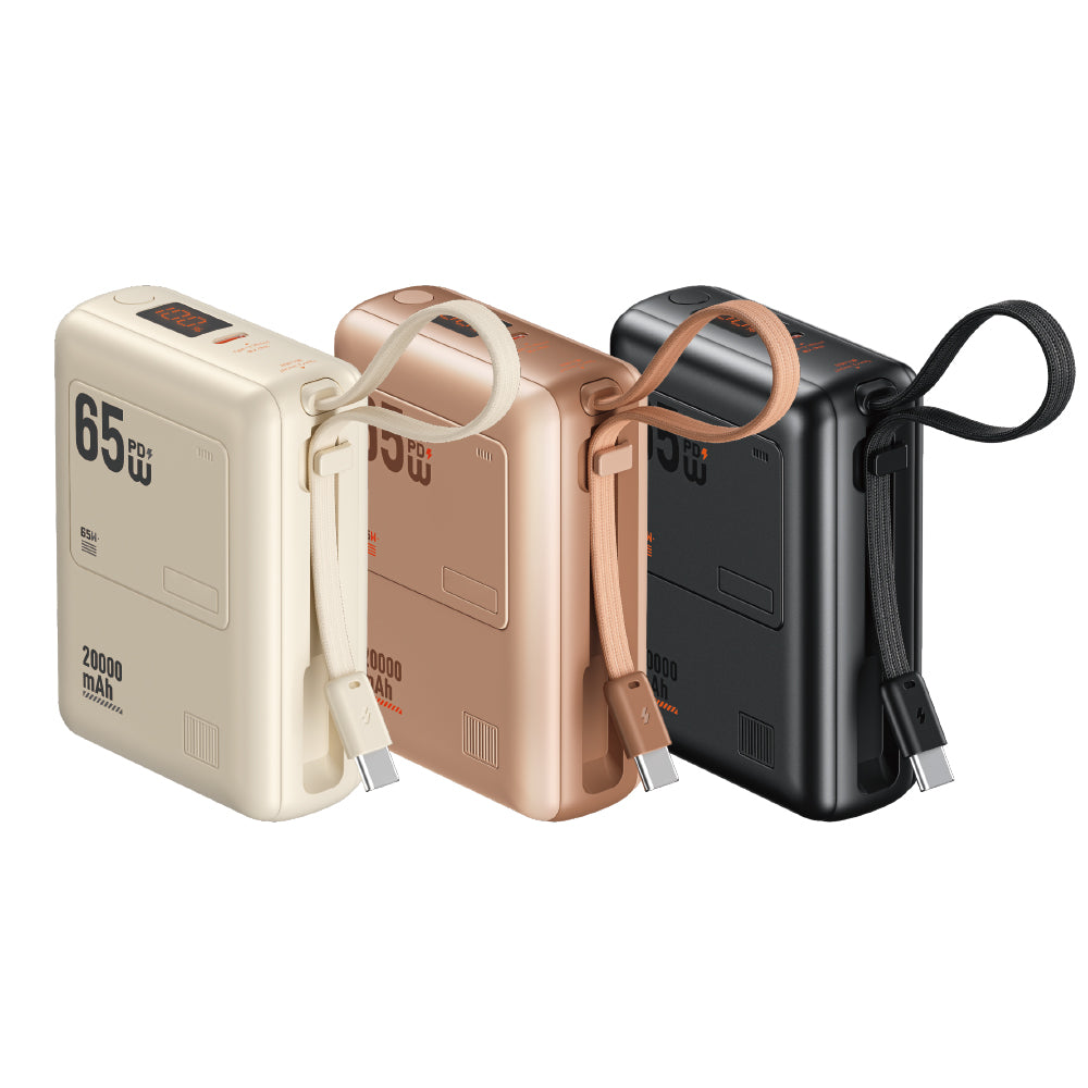 20000mAh 65W Fast Charging Power Bank with Detachable Built-in Cable